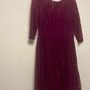 Lace Long Sleeve Midi Dress - Deep Wine